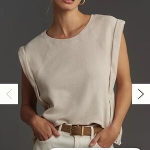 Anthropologie Sleeveless Muscle Sweatshirt Accents Tan Cream EUC S-M oversized